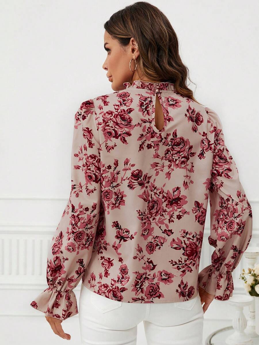 Women's Floral Mock Neck Blouse