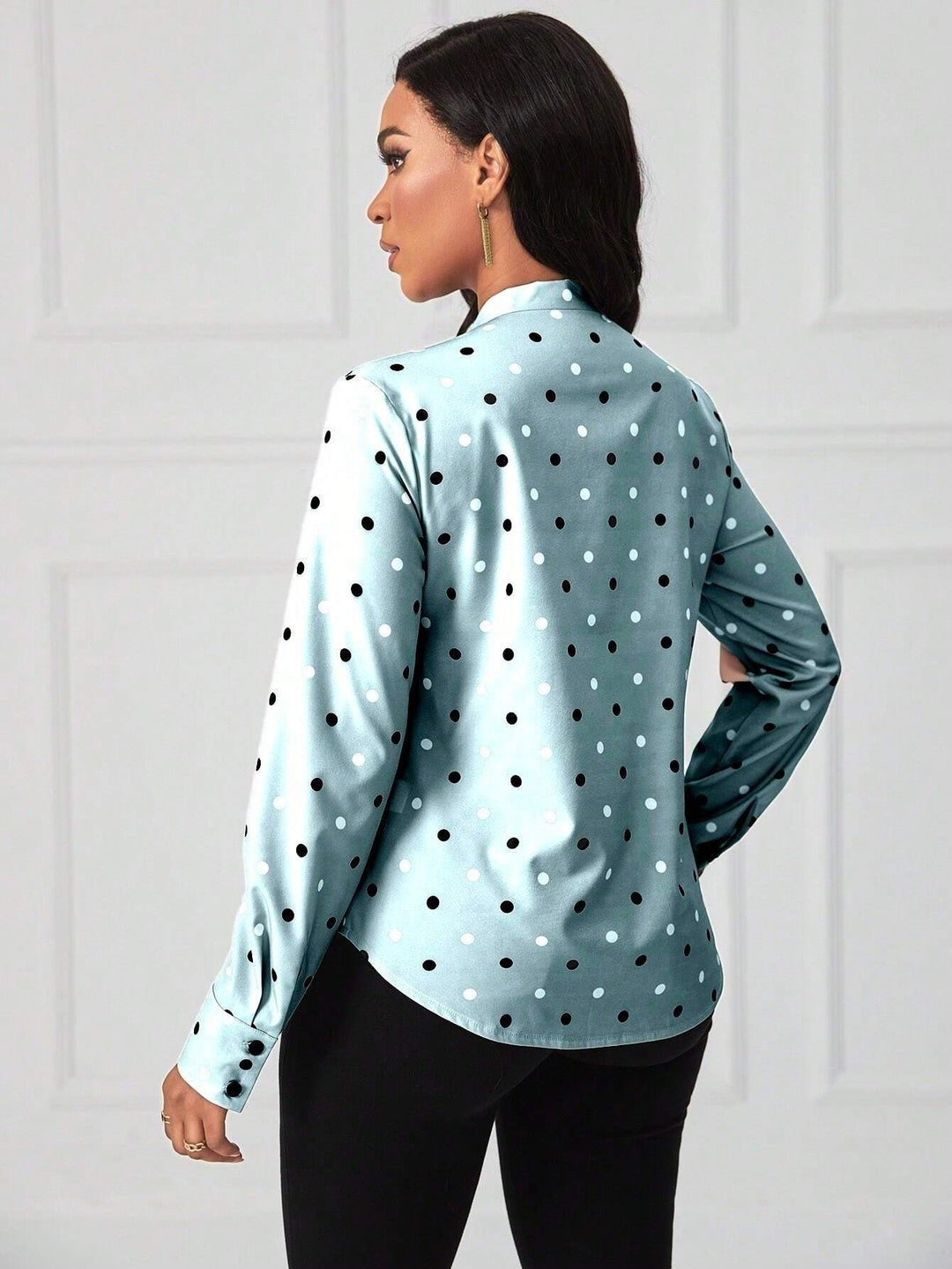 Ladies Polka Dot Tie Neck Blouse