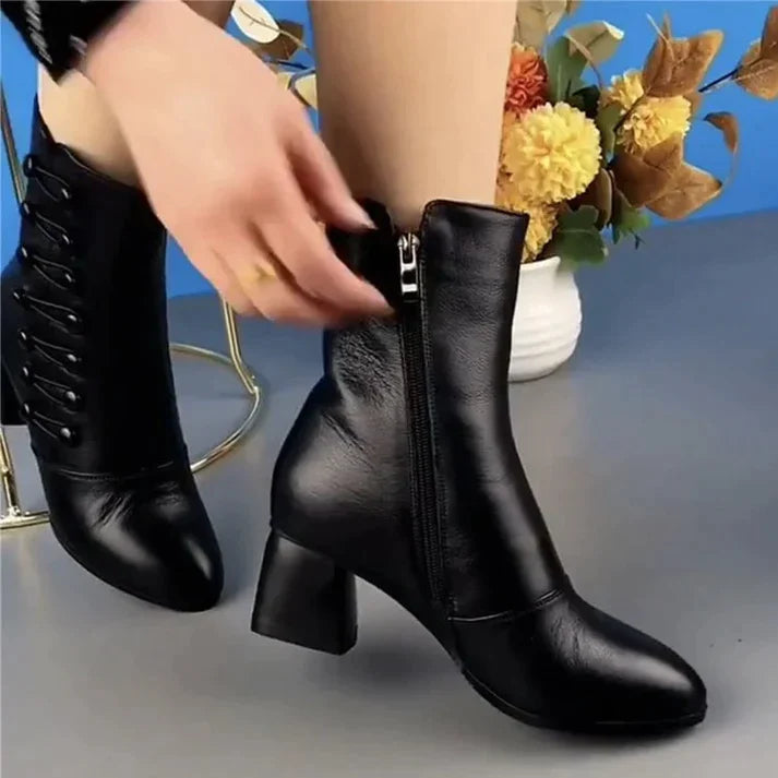 5boots*NuMode | Smooth Leather Ankle Boots with Heel