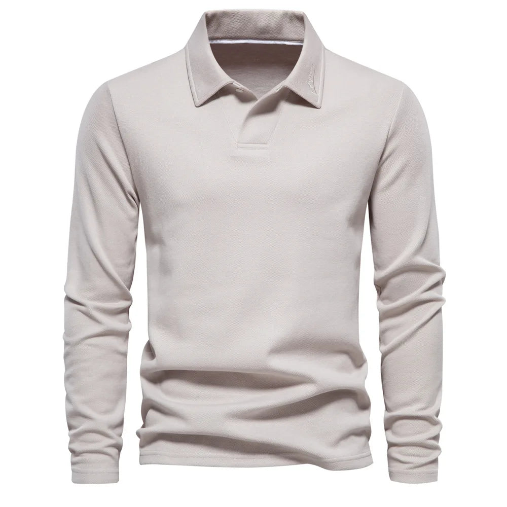 Men's Cotton Long-Sleeve Polo Shirt