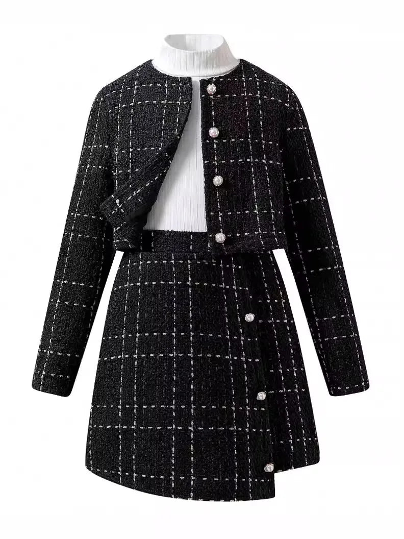 Plaid Tweed Skirt Suit Set