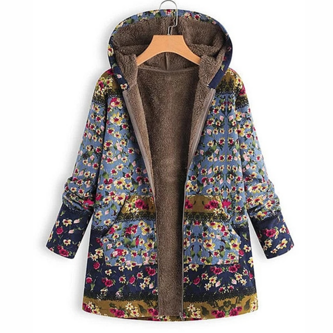 Coat Loose Floral Fleece Lined