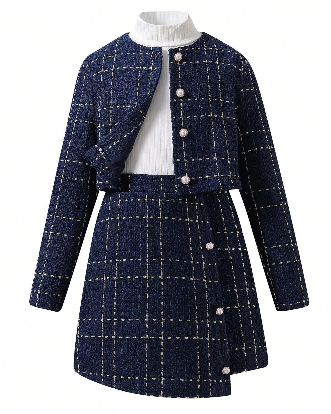 Plaid Tweed Skirt Suit Set