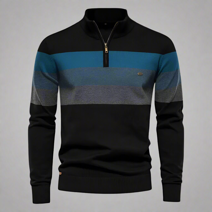 Men’s Quarter-Zip Striped Cotton Sweater