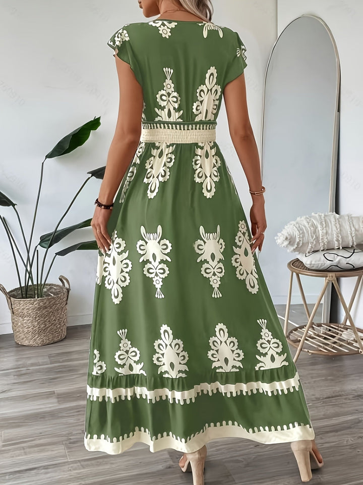 Botanical Breeze Maxi Dress With V-Neck 