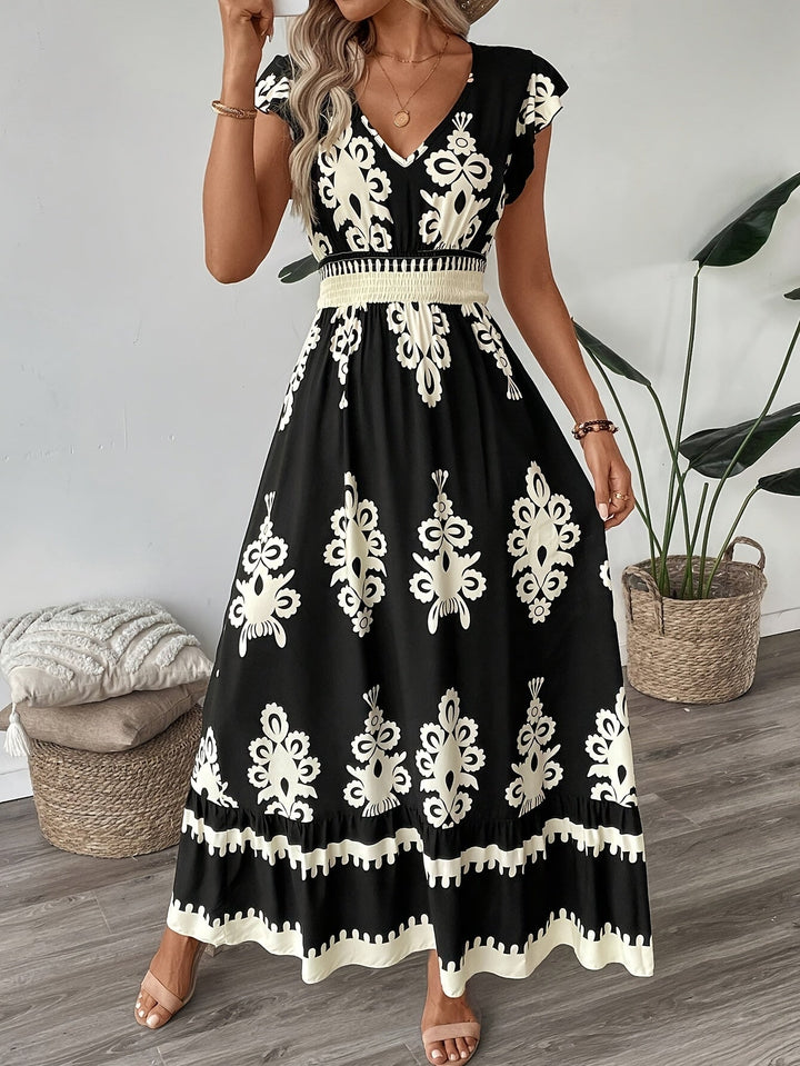 Botanical Breeze Maxi Dress With V-Neck 