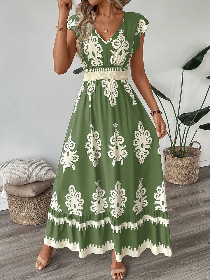 Botanical Breeze Maxi Dress With V-Neck 