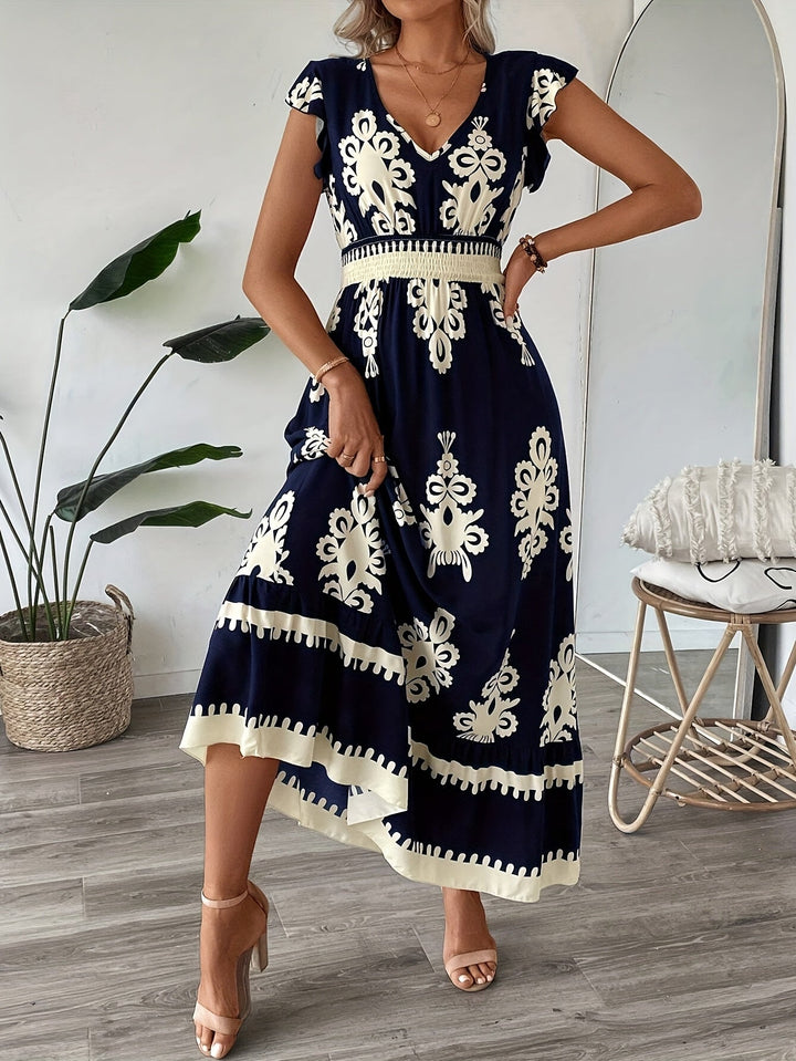 Botanical Breeze Maxi Dress With V-Neck 