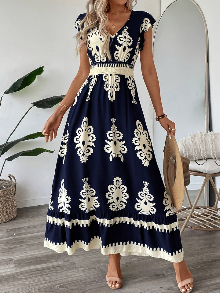 Botanical Breeze Maxi Dress With V-Neck 