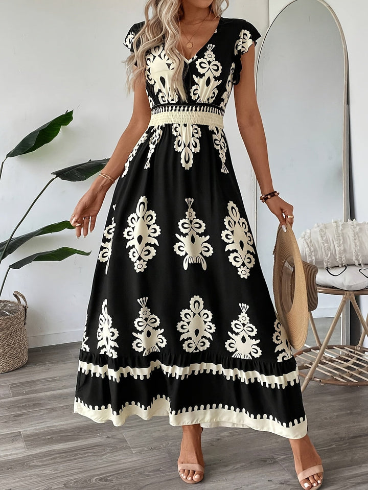 Botanical Breeze Maxi Dress With V-Neck 