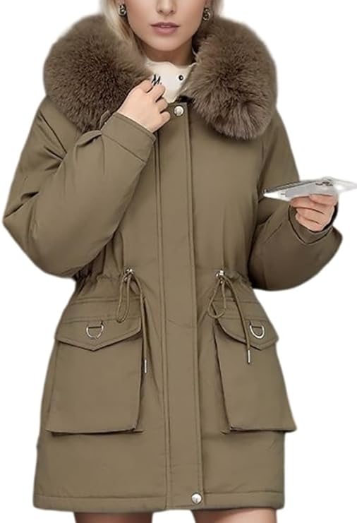 Women's Winter Jacket with Hooded Faux Fur