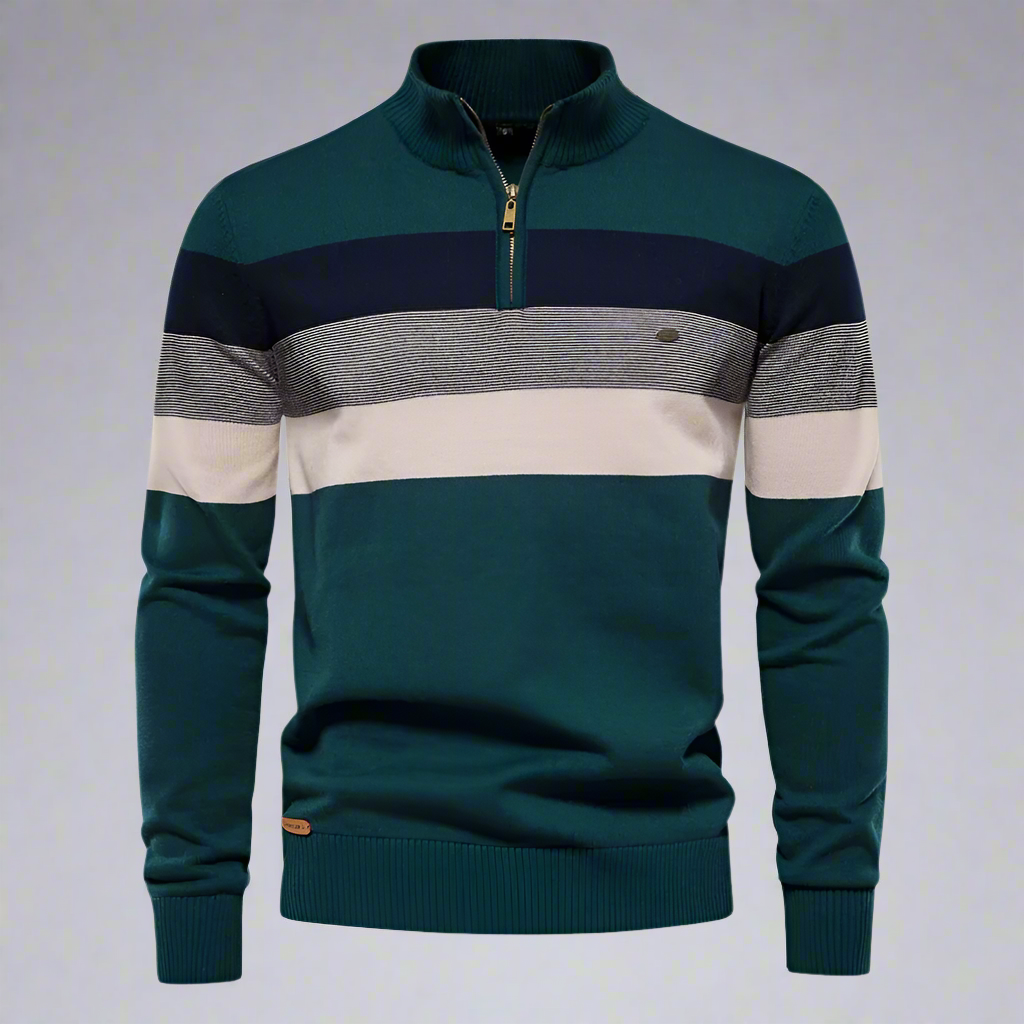 NuMode | Men’s Quarter-Zip Striped Cotton Sweater