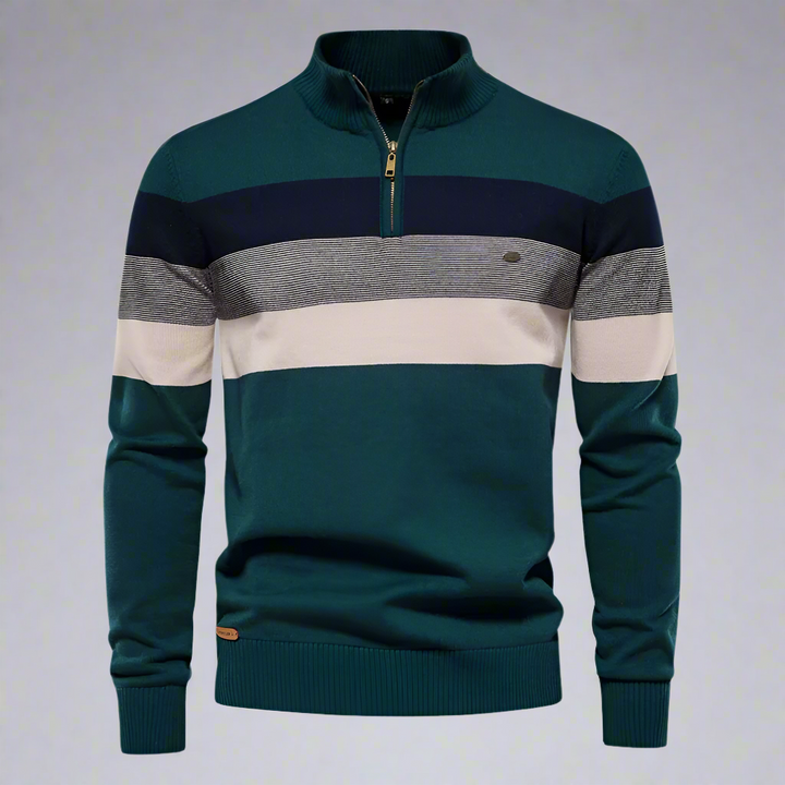 NuMode | Men’s Quarter-Zip Striped Cotton Sweater