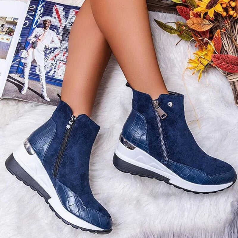 Casual Leather Ankle Boots with Zipper