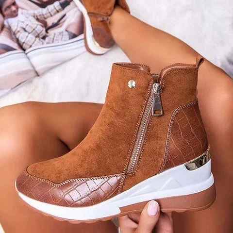 Casual Leather Ankle Boots with Zipper