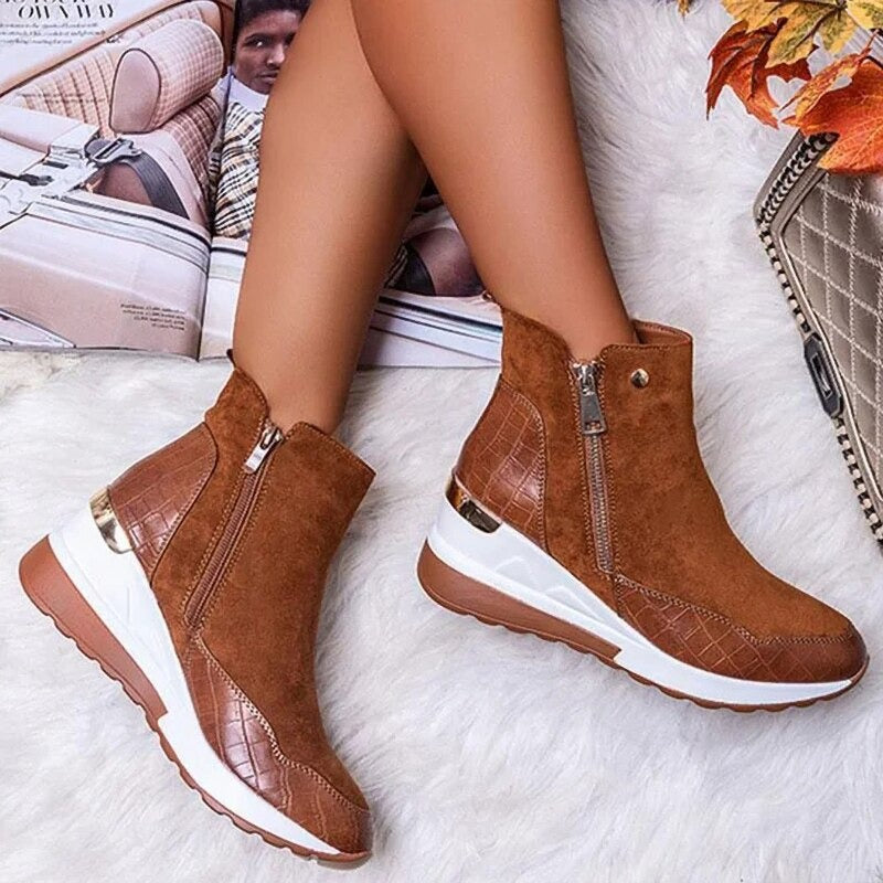 Casual Leather Ankle Boots with Zipper