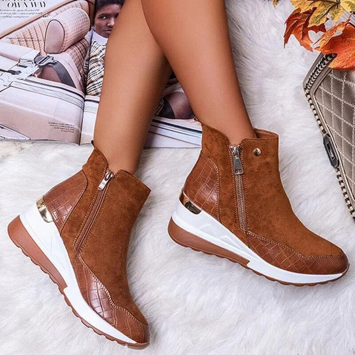 Casual Leather Ankle Boots with Zipper