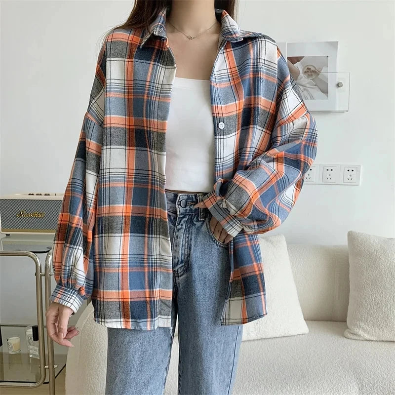  Women's Purple Plaid Puff Sleeve Shirt