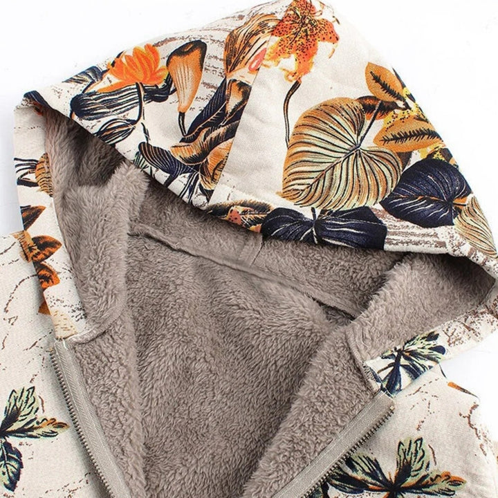 Coat Loose Floral Fleece Lined