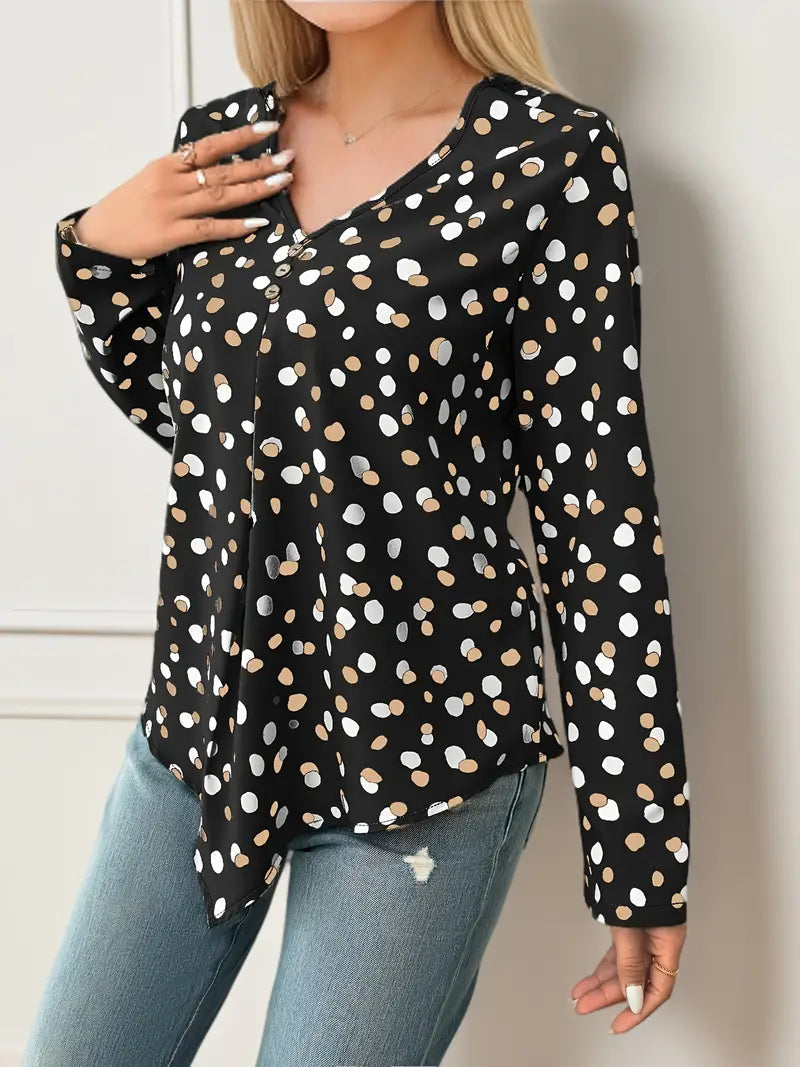 Elegant Women's Polka Dot Long-Sleeve Blouse