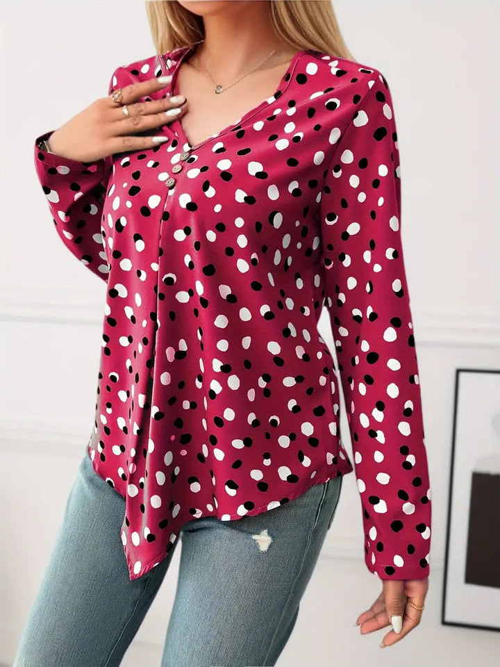 Elegant Women's Polka Dot Long-Sleeve Blouse