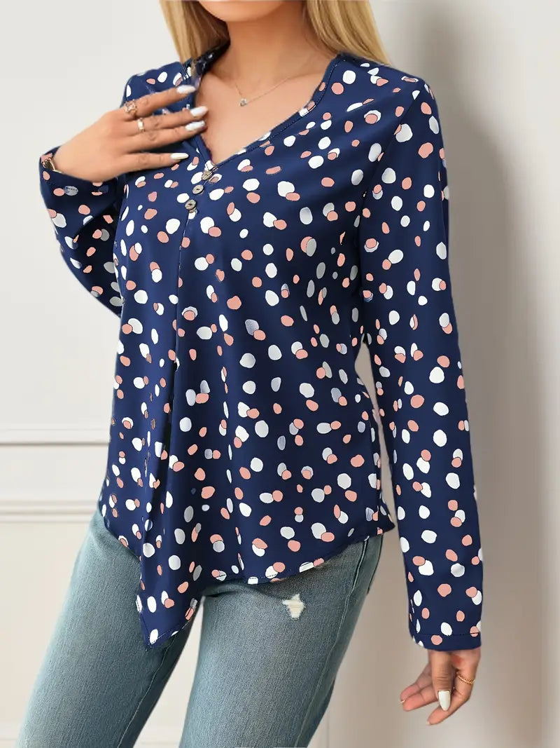 Elegant Women's Polka Dot Long-Sleeve Blouse
