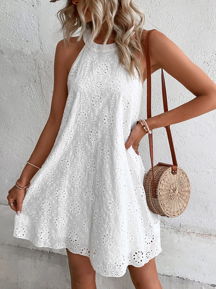Eyelet Halter Mini Dress