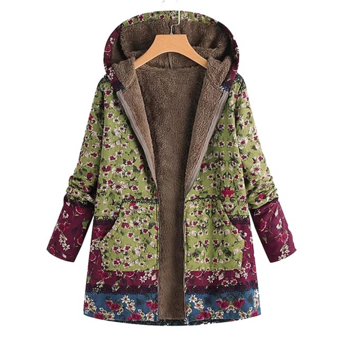 Coat Loose Floral Fleece Lined