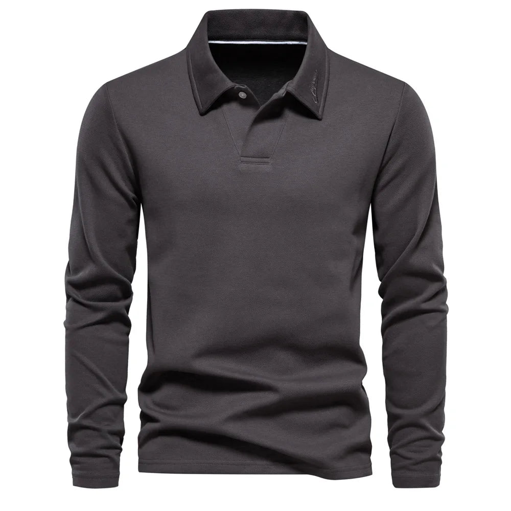 Men's Cotton Long-Sleeve Polo Shirt