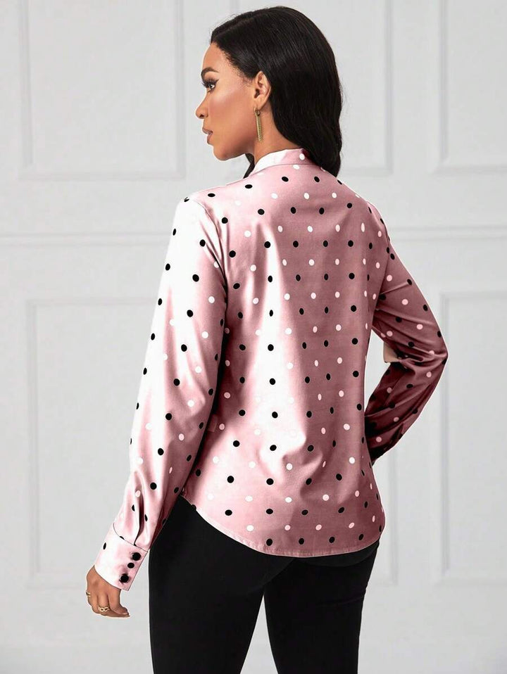 Ladies Polka Dot Tie Neck Blouse
