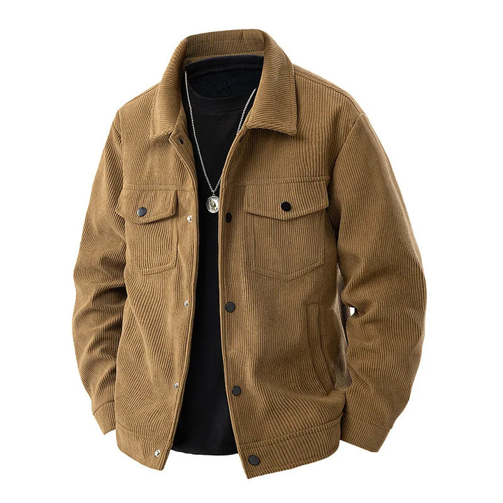 Brown corduroy jacket on a white background