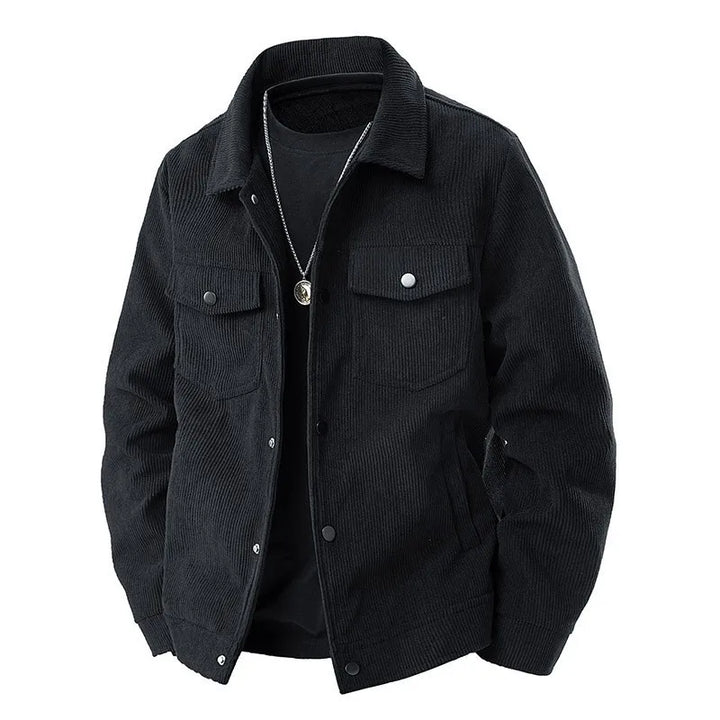 Black jacket with a collar on a white background