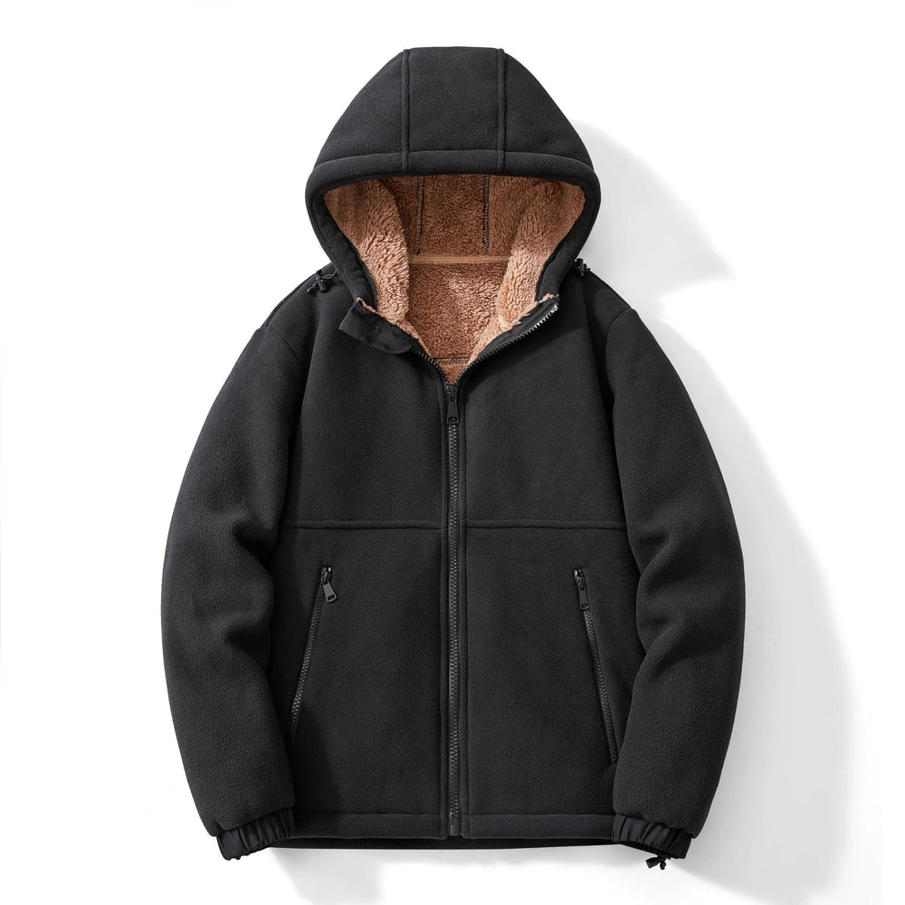 Black jacket with brown lining on a white background