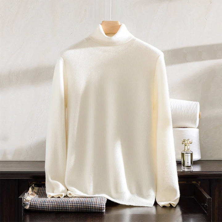 White long-sleeve shirt on a hanger with a neutral background