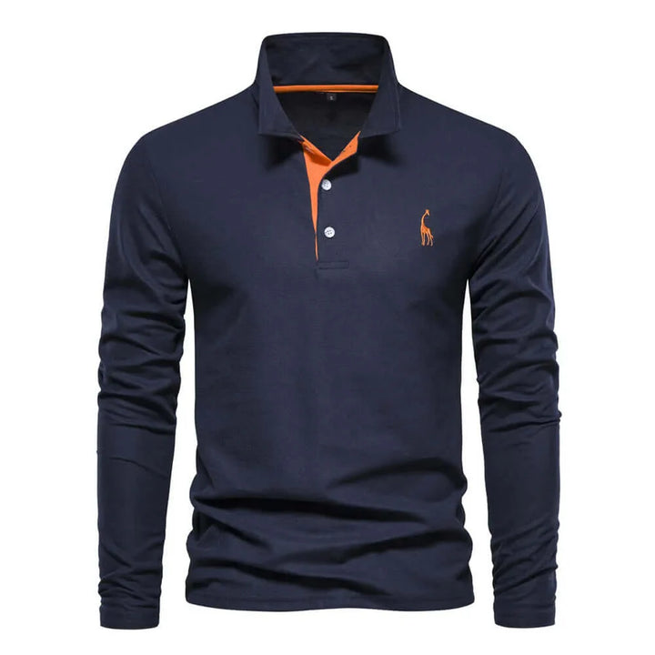  Men's Knit Long Sleeve Cotton Polo Shirt