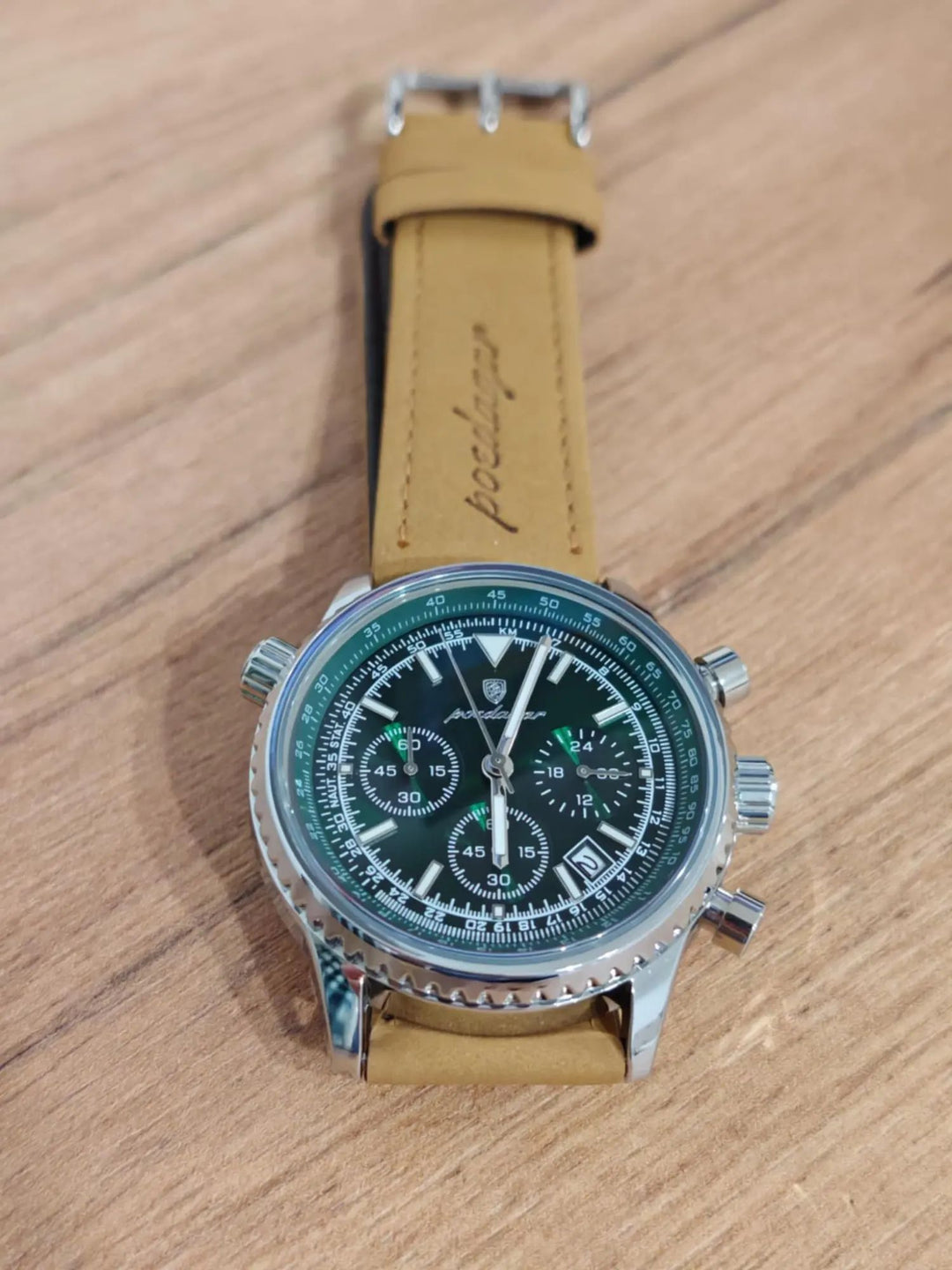 Men Leather Chronograph Watch