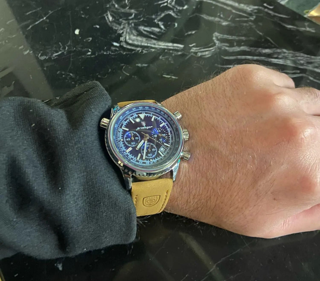 Men Leather Chronograph Watch