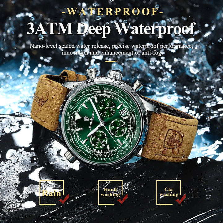 Men Leather Chronograph Watch