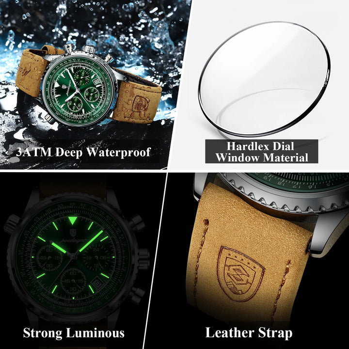 Men Leather Chronograph Watch
