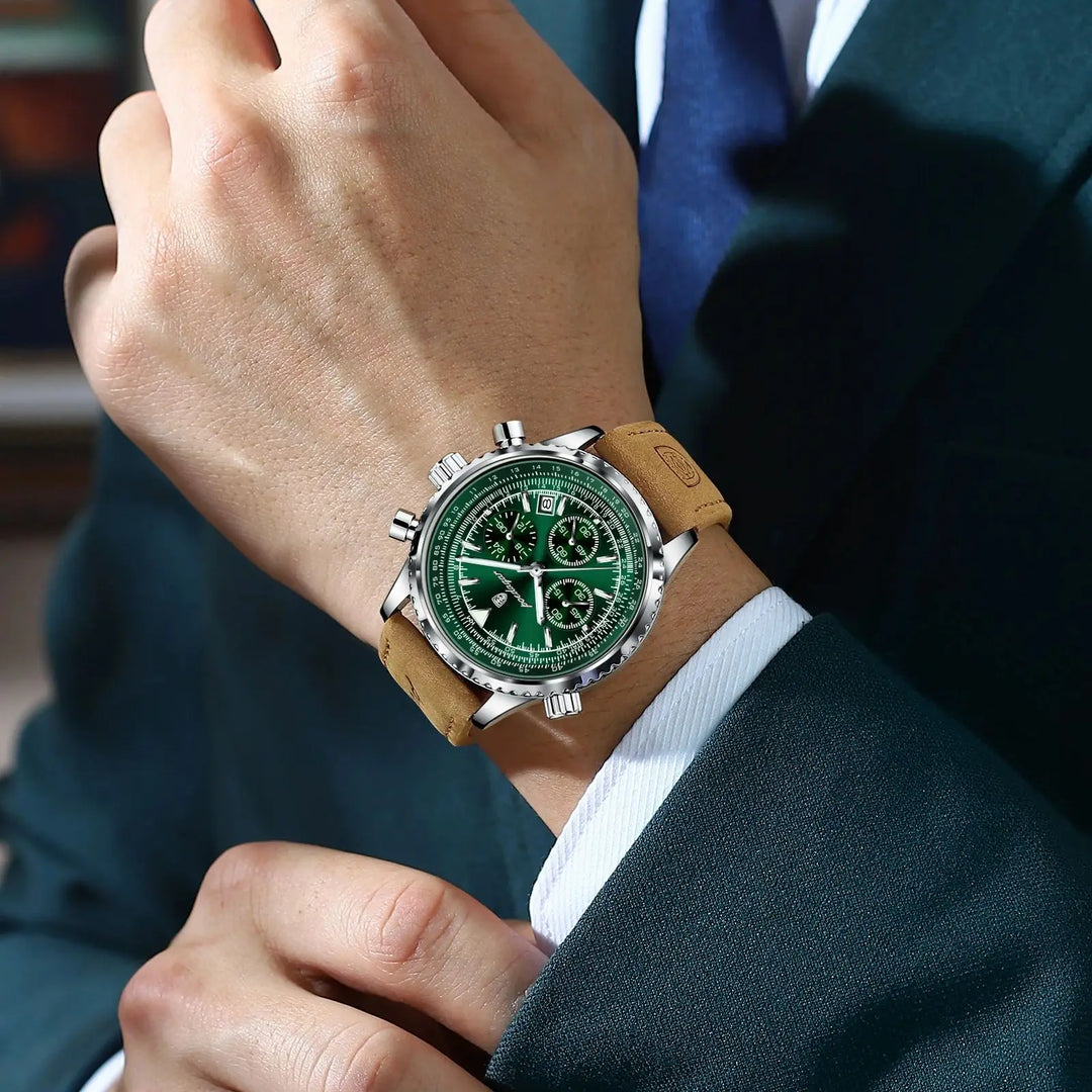 Men Leather Chronograph Watch