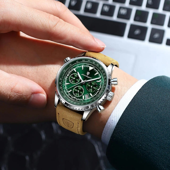 Men Leather Chronograph Watch