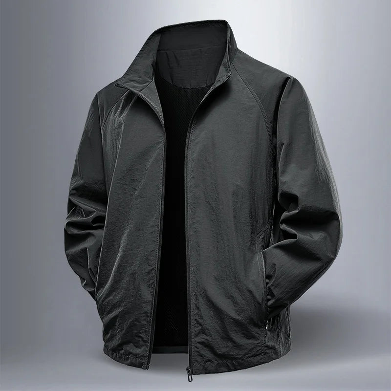 Dark gray jacket on a light gray background