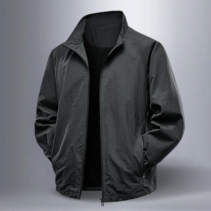 Dark gray jacket on a light gray background
