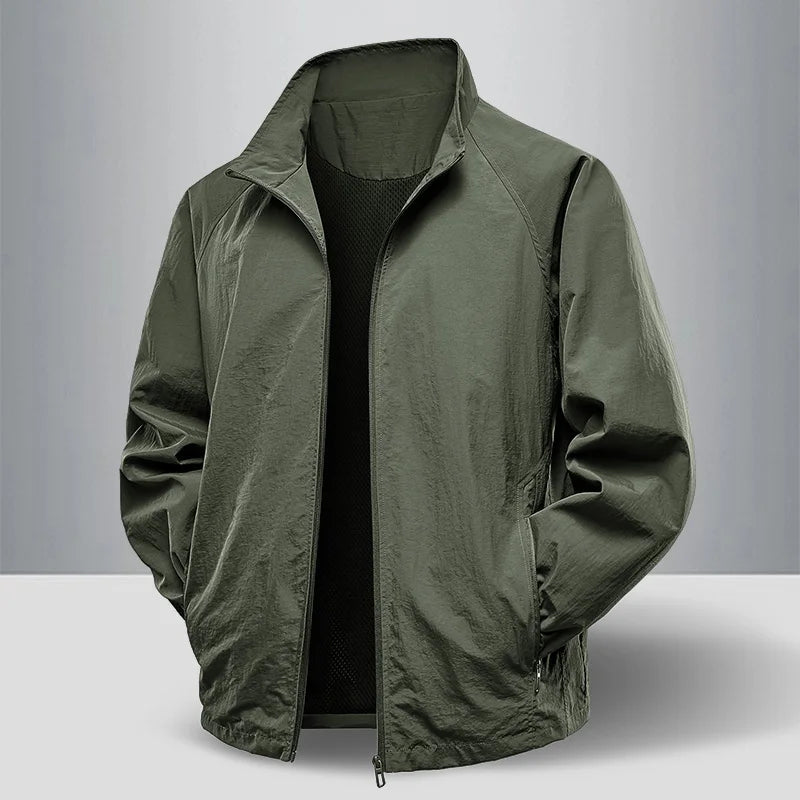 Green jacket on a gray background