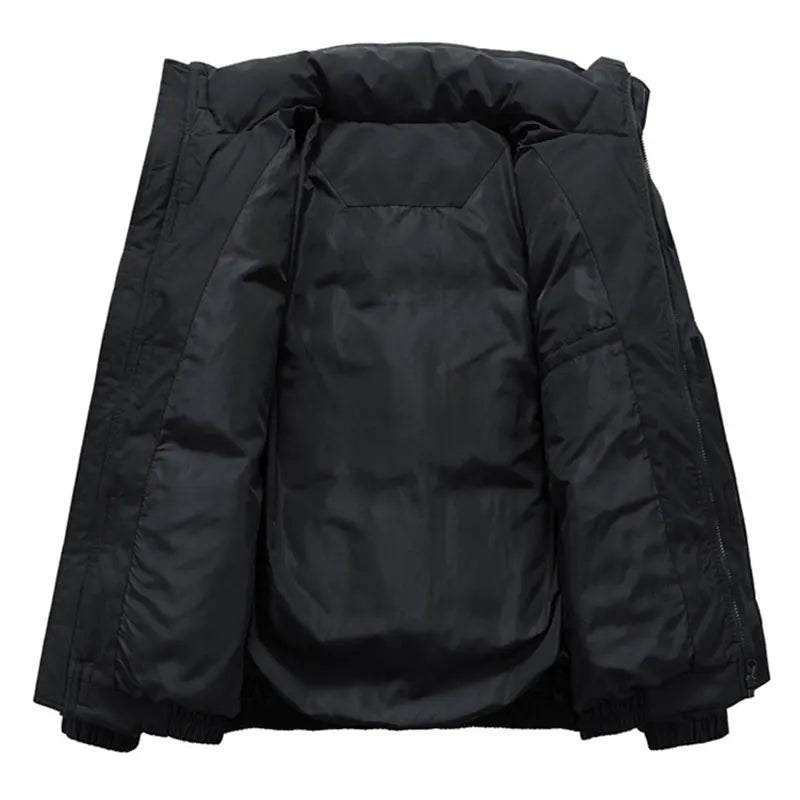 Black puffer jacket on a white background