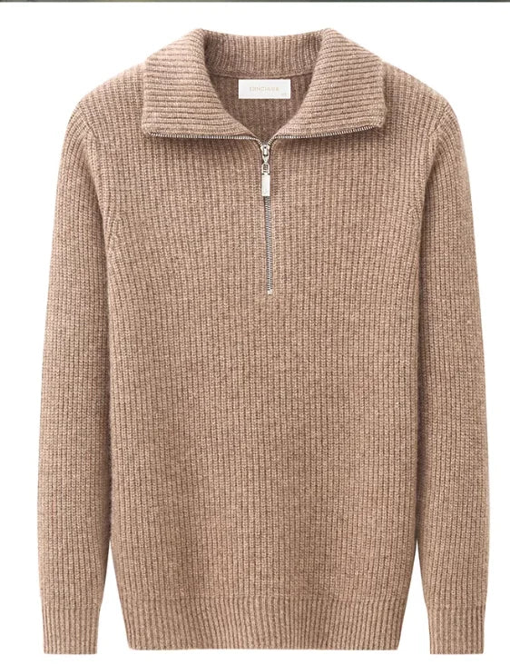 Beige sweater with a zipper on a white background