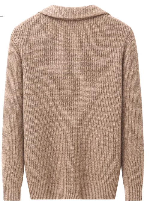 Beige knitted sweater on a white background