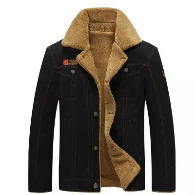 Black jacket with brown fur lining on a white background