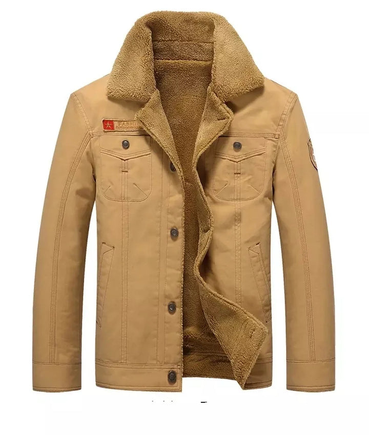 Beige jacket with fur collar on a white background
