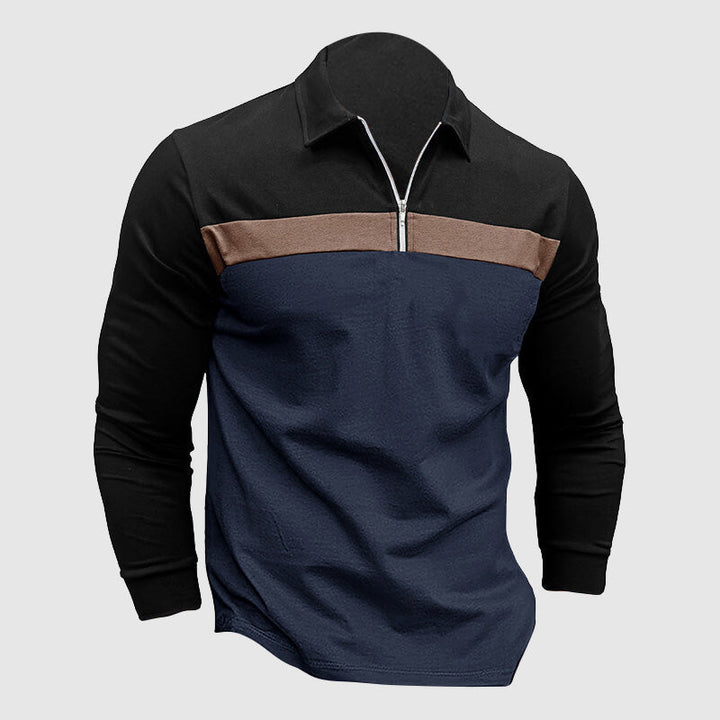 Men's Long Sleeve Shirt Two-Tone Cotton Zip